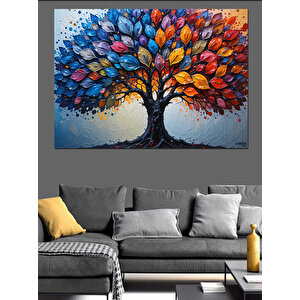 Renkli Yapraklı Ağaç Dekoratif Kanvas - Mdf Ahşap Tablo 25x35 cm