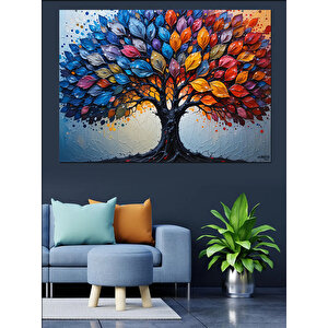 Renkli Yapraklı Ağaç Dekoratif Kanvas - Mdf Ahşap Tablo 25x35 cm