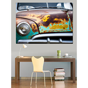 Paslanmış Eski Klasik Araba Dekoratif Kanvas - Mdf Ahşap Tablo