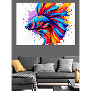 Renkli Beta Balığı Patlama Dekoratif Kanvas - Mdf Ahşap Tablo 35x50 cm