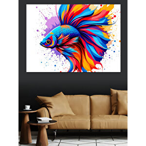 Renkli Beta Balığı Patlama Dekoratif Kanvas - Mdf Ahşap Tablo 35x50 cm
