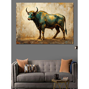 Sarı Duvar Önü Güçlü Boğa Dekoratif Kanvas - Mdf Ahşap Tablo 50x70 cm