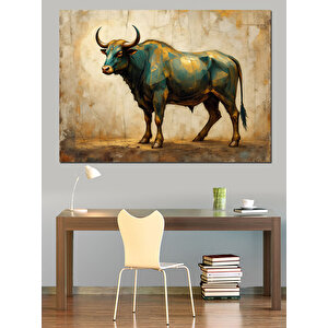 Sarı Duvar Önü Güçlü Boğa Dekoratif Kanvas - Mdf Ahşap Tablo 50x70 cm
