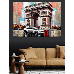 Paris’te Zafer Takı Ve Araba Dekoratif Kanvas - Mdf Ahşap Tablo