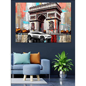 Paris’te Zafer Takı Ve Araba Dekoratif Kanvas - Mdf Ahşap Tablo