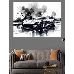 Siyah-beyaz Spor Araba Dekoratif Kanvas - Mdf Ahşap Tablo 35x50 cm