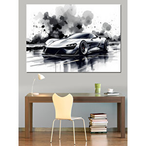 Siyah-beyaz Spor Araba Dekoratif Kanvas - Mdf Ahşap Tablo 35x50 cm