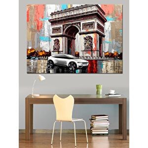 Paris’te Zafer Takı Ve Araba Dekoratif Kanvas - Mdf Ahşap Tablo 35x50 cm