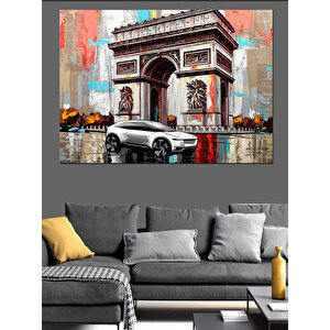Paris’te Zafer Takı Ve Araba Dekoratif Kanvas - Mdf Ahşap Tablo 35x50 cm