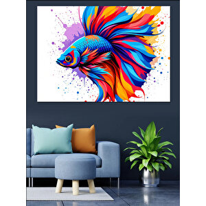 Renkli Beta Balığı Patlama Dekoratif Kanvas - Mdf Ahşap Tablo 100x140 cm