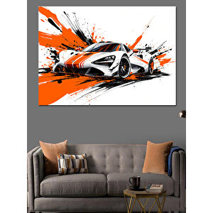 Portakal Renkli Yarış Arabası Dekoratif Kanvas - Mdf Ahşap Tablo 50x70 cm
