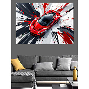 Patlayan Kırmızı Spor Araba Dekoratif Kanvas - Mdf Ahşap Tablo 25x35 cm