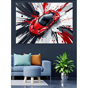 Patlayan Kırmızı Spor Araba Dekoratif Kanvas - Mdf Ahşap Tablo 50x70 cm