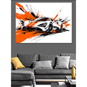 Portakal Renkli Yarış Arabası Dekoratif Kanvas - Mdf Ahşap Tablo 35x50 cm