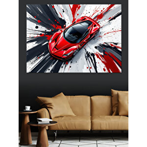 Patlayan Kırmızı Spor Araba Dekoratif Kanvas - Mdf Ahşap Tablo 35x50 cm