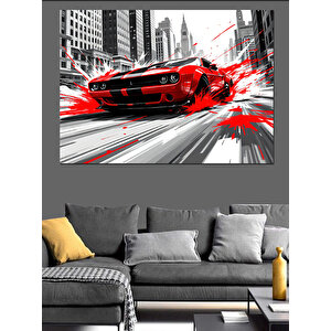 Hızlı Spor Araba Dekoratif Kanvas - Mdf Ahşap Tablo 100x140 cm
