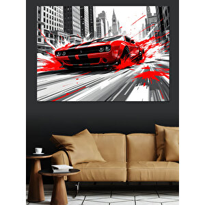 Hızlı Spor Araba Dekoratif Kanvas - Mdf Ahşap Tablo 100x140 cm