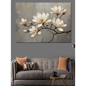 Altın Yapraklı Beyaz Manolyalar Dekoratif Kanvas - Mdf Ahşap Tablo 100x140 cm