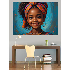 Renkli Afrika Güzeli Dekoratif Kanvas - Mdf Ahşap Tablo 70x100 cm
