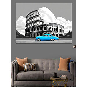 Kolizeum Ve Mavi Araba Dekoratif Kanvas - Mdf Ahşap Tablo