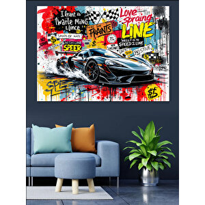 Pop Art Yarış Arabası Dekoratif Kanvas - Mdf Ahşap Tablo 70x100 cm