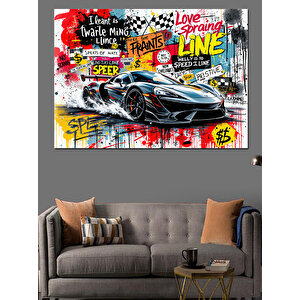 Pop Art Yarış Arabası Dekoratif Kanvas - Mdf Ahşap Tablo 70x100 cm