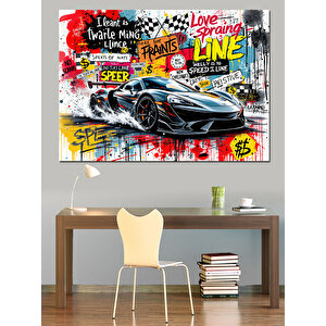 Pop Art Yarış Arabası Dekoratif Kanvas - Mdf Ahşap Tablo 70x100 cm