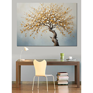 Yalnız Sarı Yapraklı Ağaç Dekoratif Kanvas - Mdf Ahşap Tablo 35x50 cm