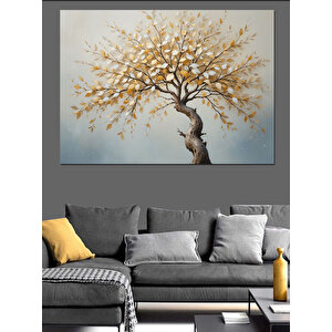 Yalnız Sarı Yapraklı Ağaç Dekoratif Kanvas - Mdf Ahşap Tablo 35x50 cm