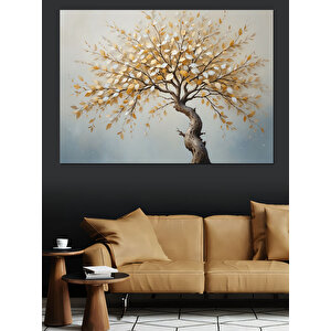Yalnız Sarı Yapraklı Ağaç Dekoratif Kanvas - Mdf Ahşap Tablo 35x50 cm
