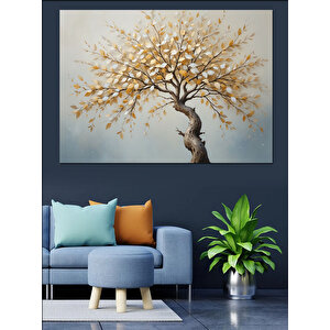 Yalnız Sarı Yapraklı Ağaç Dekoratif Kanvas - Mdf Ahşap Tablo