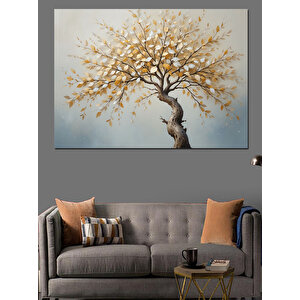 Yalnız Sarı Yapraklı Ağaç Dekoratif Kanvas - Mdf Ahşap Tablo