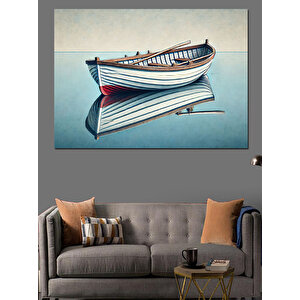 Durgun Denizde Kayık Sandal Dekoratif Kanvas - Mdf Ahşap Tablo 70x100 cm