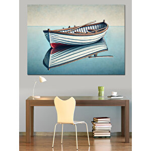 Durgun Denizde Kayık Sandal Dekoratif Kanvas - Mdf Ahşap Tablo 70x100 cm