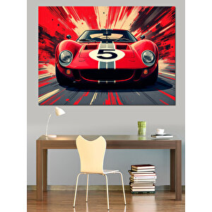 Kırmızı Yarış Arabası Dekoratif Kanvas - Mdf Ahşap Tablo 70x100 cm