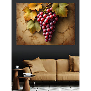 Asma Yaprakları Ve Üzümler Dekoratif Kanvas - Mdf Ahşap Tablo 25x35 cm