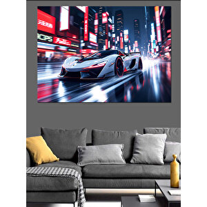 Gece Yarışı Süper Araba Dekoratif Kanvas - Mdf Ahşap Tablo 70x100 cm