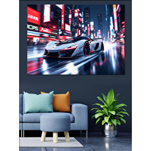 Gece Yarışı Süper Araba Dekoratif Kanvas - Mdf Ahşap Tablo 70x100 cm