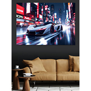 Gece Yarışı Süper Araba Dekoratif Kanvas - Mdf Ahşap Tablo 50x70 cm