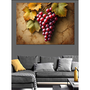 Asma Yaprakları Ve Üzümler Dekoratif Kanvas - Mdf Ahşap Tablo 50x70 cm