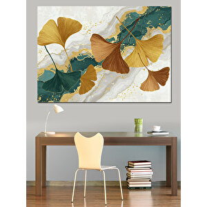 Altın Renkli Ginkgo Yaprakları Dekoratif Kanvas - Mdf Ahşap Tablo 35x50 cm