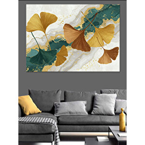 Altın Renkli Ginkgo Yaprakları Dekoratif Kanvas - Mdf Ahşap Tablo 35x50 cm