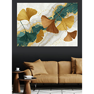 Altın Renkli Ginkgo Yaprakları Dekoratif Kanvas - Mdf Ahşap Tablo 35x50 cm