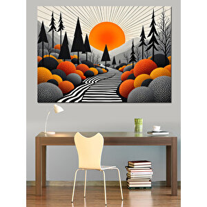 Turuncu Tonlarda Doğa Sanatı Dekoratif Kanvas - Mdf Ahşap Tablo 70x100 cm