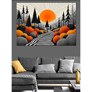 Turuncu Tonlarda Doğa Sanatı Dekoratif Kanvas - Mdf Ahşap Tablo 70x100 cm