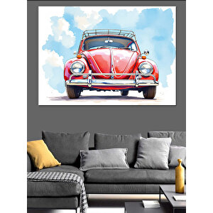 Kırmızı Vosvos Arabası Dekoratif Kanvas - Mdf Ahşap Tablo
