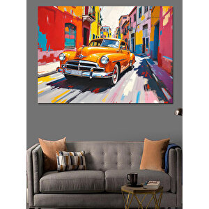 Sarı Klasik Araba Dekoratif Kanvas - Mdf Ahşap Tablo 50x70 cm