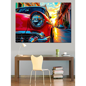 Kırmızı Klasik Araba Dekoratif Kanvas - Mdf Ahşap Tablo 70x100 cm