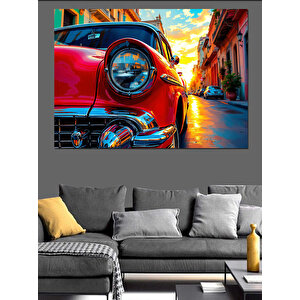 Kırmızı Klasik Araba Dekoratif Kanvas - Mdf Ahşap Tablo 70x100 cm