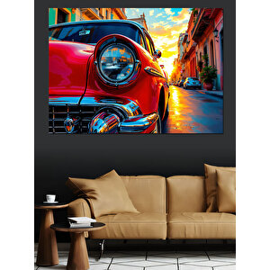 Kırmızı Klasik Araba Dekoratif Kanvas - Mdf Ahşap Tablo 70x100 cm